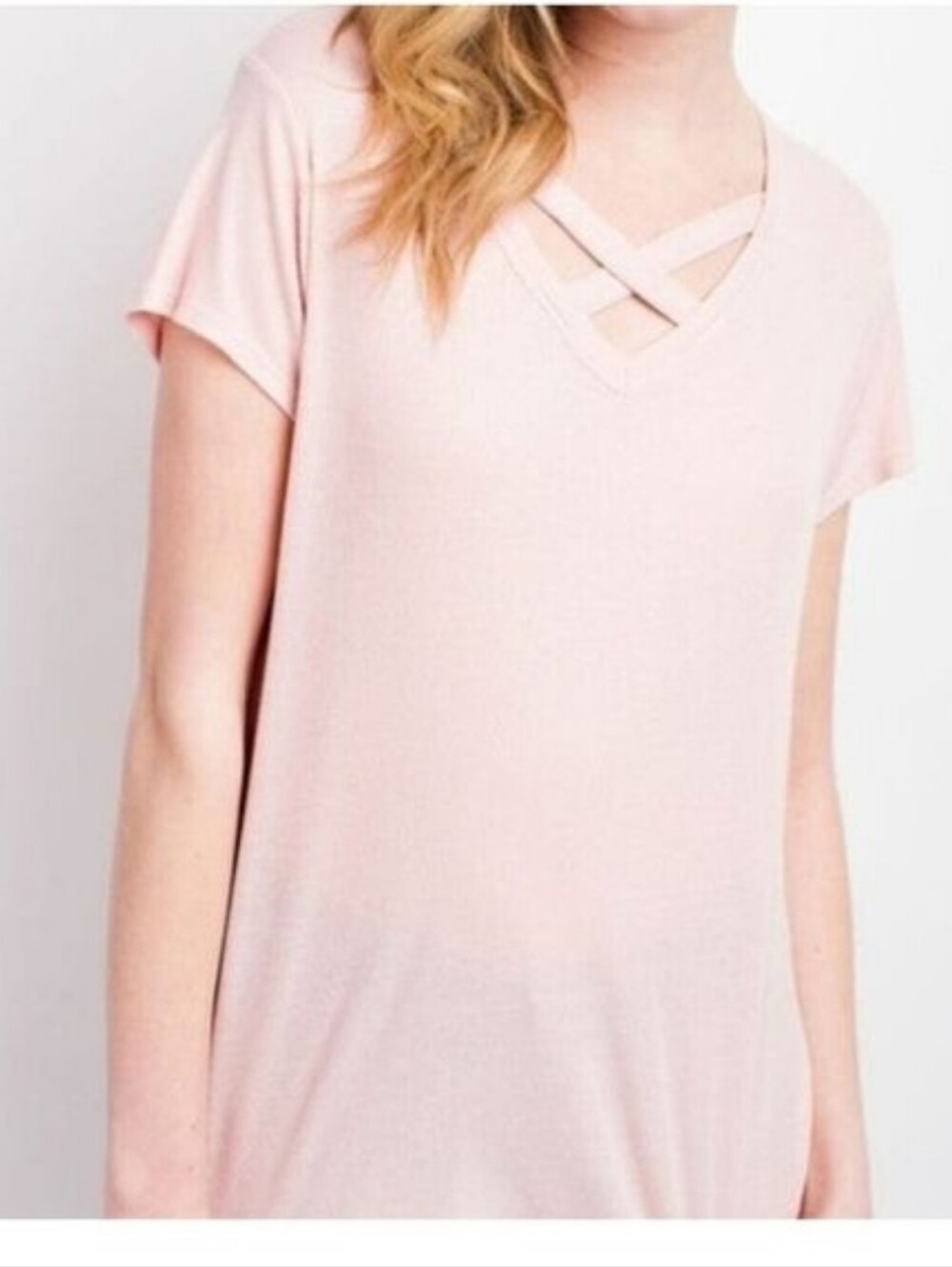 12 PM BY MON AMI Pastel Pink Short Sleeve V Neck Top Size XL NWT